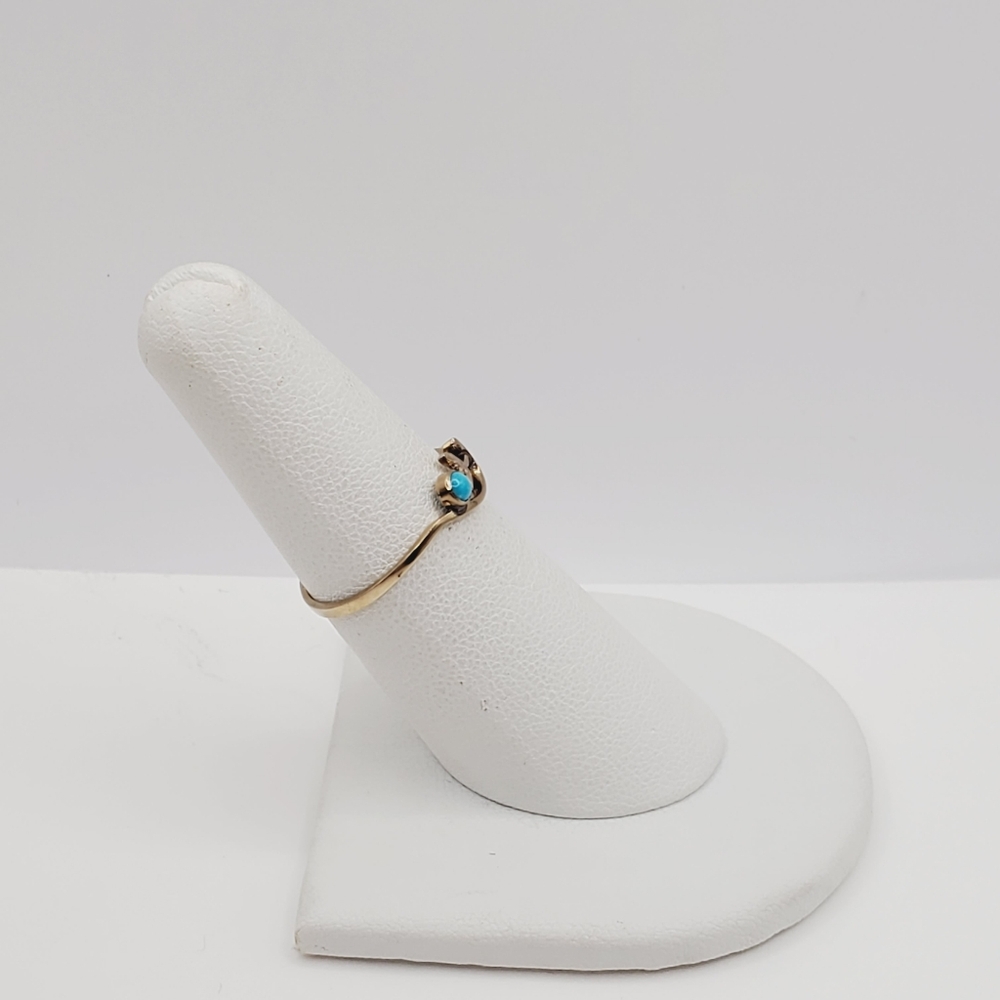 8k Solid Yellow Gold Tiny Cabochon Turquoise Ring… - image 6